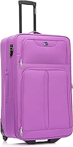 Aerostar Large 29” Lightweight Softshell Expandable Suitcase, Check in Luggage 2 Corner Wheels with Integrated Combination Lock (Purple, 100 litres)