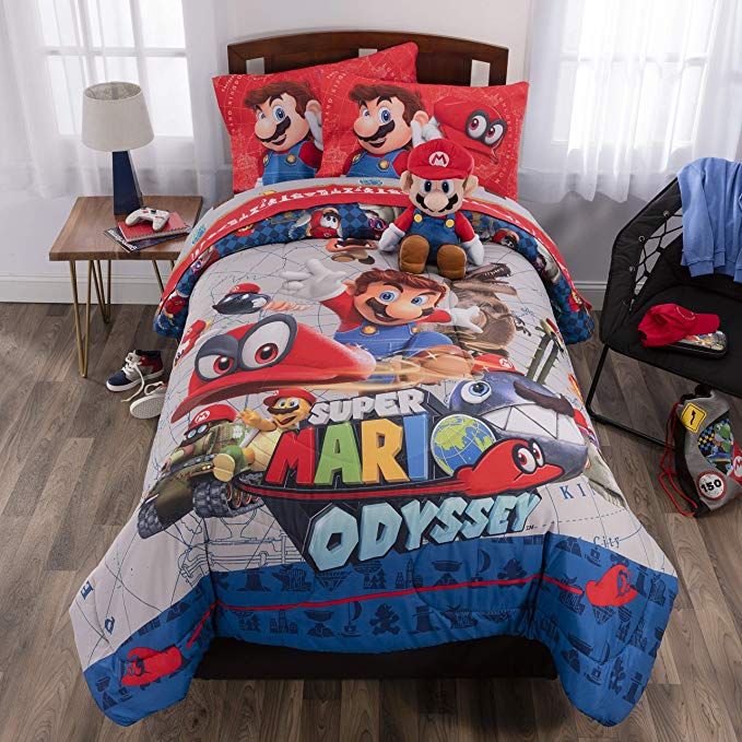 Nintendo Super Mario Odyssey Soft Microfiber Comforter, Sheets and Plush Cuddle Pillow Kids Bedding Set Full Size 6 Piece Bundle Pack Full Size 6 Piece Bundle Pack