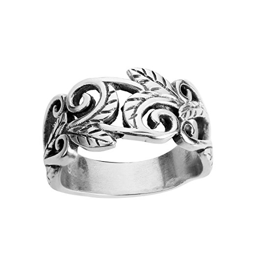 Sterling Silver Acacia Leaves Filigree Ring (Sizes 2-15)
