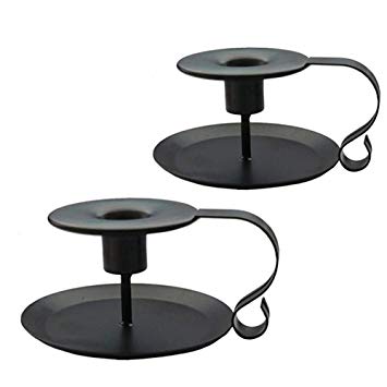 PRINTEMPS Wrought Iron Taper Candle Holder,Iron Candle Holders,Matte Black (Black-2P)