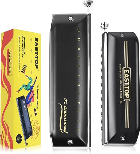 EAST TOP Updated FORERUNNER 2.0 without valves Chromatic Harmonica 12-Hole 48 Tones G Key Chromatic Mouth Organ Harmonica for Adults,Beginners and Students