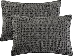 PHF 100% Cotton Waffle Pillowcases Standard Size, 2 Pack Soft Breathable Skin-Friendly Pillow Sham, Aesthetic Decorative Waffle Weave Pillow Case Covers, 20" X 26", No Filling, Charcoal Grey