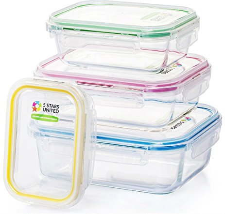 4-Pack Glass Food Storage Containers for Kitchen - Leakproof, Airtight Lids. Extra Thermal Shock Resistant Reusable Lunch Box - Oven, Microwave, Dishwasher Safe (12,5, 22, 35, 52 Oz)