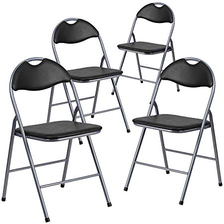 Flash Furniture 4 Pk. Hercules Series Black Vinyl Metal Folding Chair with Carrying Handle (Pack of 8)