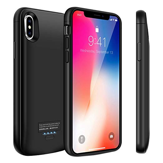 Battery Case for iPhone Xs/X, Kunter 4000mAh Portable Charger Case, Rechargeable Extended Battery Charging Case for iPhone Xs/X (5.8 inch), Compatible with Wire Headphones-Black