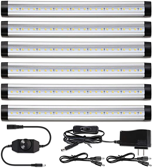 Under Cabinet LED Lighting Kit, 6 pcs 12 inch Cabinet Light Strips, 24W 2000lm Dimmable Counter Lights for Kitchen Cupboard Closet Shelf Study Room Bathroom, Daylight White (6 Bars Kit)