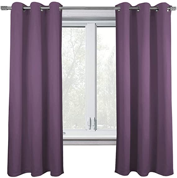 NIM Textile Thermal Insulated Blackout Curtains Room Darkening Window Panel Grommet Top Drapes - Sofiter Collection - 84" Total Width, 2-Panels Set, 42" W x 52" L, Purple