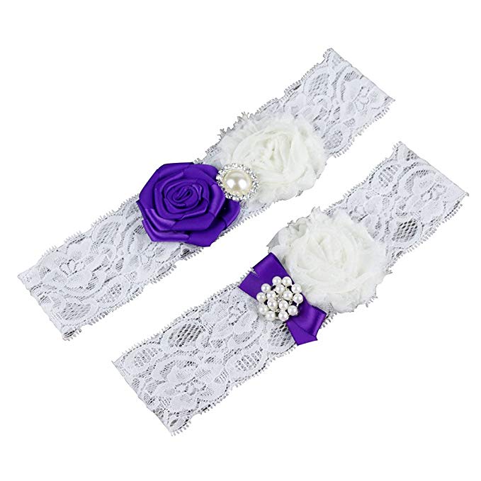 Softmusic 2 Pcs Bridal Garter Set Elastic Lace Floral Wedding Garter Legs Garter Belt