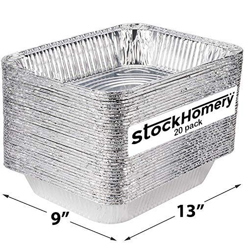 9 X 13 Half Size Disposable Aluminium Foil Baking Pans by StockHomery – Heavy-Duty Foil Pans – Be it Lunch Box or Food Leftover Storage or Frying pan (20 Count)