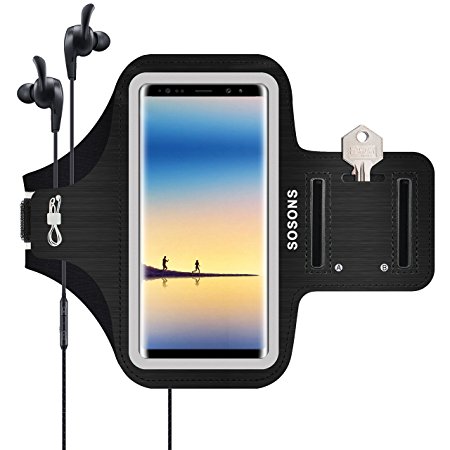 Galaxy Note 8 Armband/S8 Plus Armband,SOSONS Water Resistant Sports Gym Armband Case for Samsung Galaxy Note 8/S8 Plus,with Card Pockets and Key Slot,Fits Smartphones with Slim Case