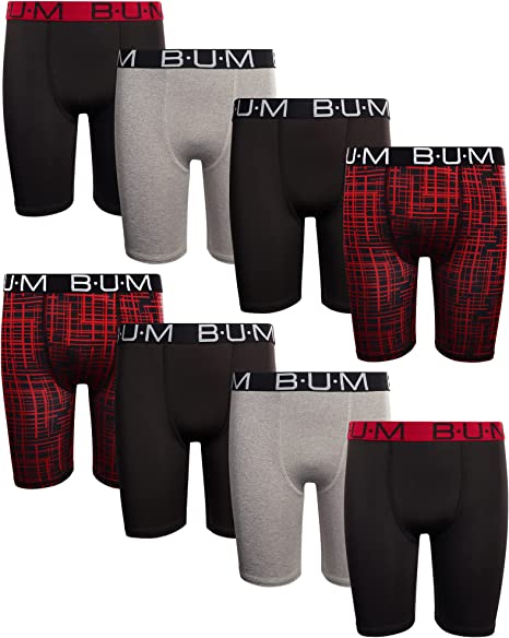 B.U.M. Equipment Boys’ Underwear – 8 Pack Long Leg Athletic Compression Boxer Briefs (Size: 8-18)