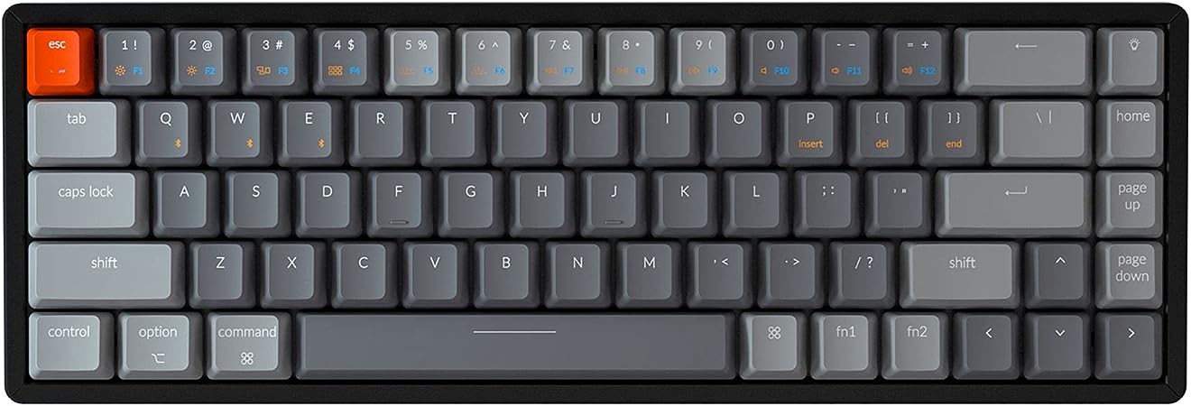 Keychron K6 68-Keys Compact Keyboard, Wireless Bluetooth/Wired Mechanical Keyboard with RGB Led Backlit Aluminum Frame Compatible with Mac Windows, Gateron Blue Switch