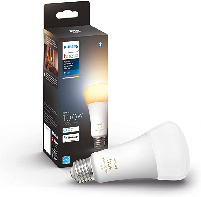 Philips Hue White Ambiance A21 High Lumen Smart Bulb, 1600 Lumens, Bluetooth & Zigbee Compatible (Hue Hub Optional), Compatible with Alexa & Google Assistant