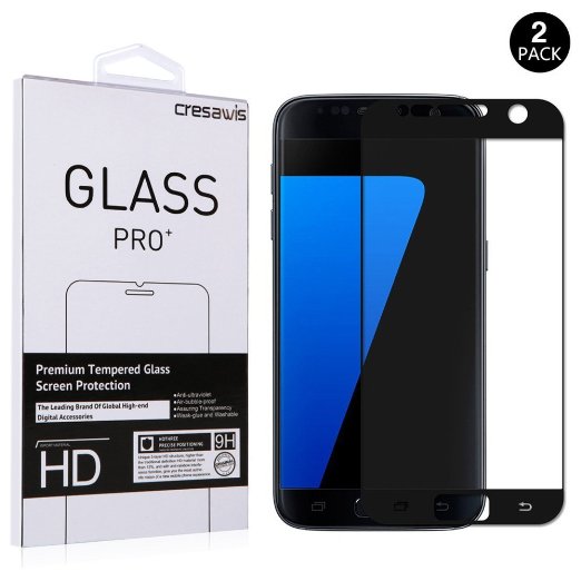 Samsung Galaxy S7 Screen Protector(Full Screen Coverage), cresawis 2- PACK Bubble Free Samsung Galaxy S7 Tempered Glass Screen Protector [NOT S7 Edge] - 0.3mm Thickness/Case-Friendly (BLACK)