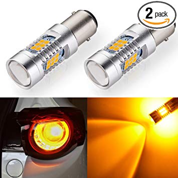 ENDPAGE 1157 2357 2057 7528 BAY15D LED Bulb 2-pack, Amber Yellow, Extremely Bright, 21-SMD with Projector Lens, 12-24V, Works as Turn Signal Blinker Lights