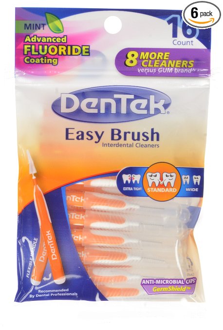 Dentek Easy Brush Interdental Cleaners, 16 Count (Pack of 6)