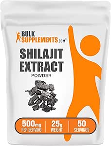 BulkSupplements.com Shilajit Extract Powder - Fulvic Acid Supplement, Shilajit Supplement - Gluten Free, 500mg per Serving of Shilajit Powder, 25g (0.88 oz) (Pack of 1)