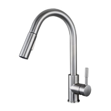 KES LEAD-FREE SUS 304 Stainless Steel Pull Down Kitchen Faucet Single Handle Contemporary Style Bar Sink Water Mixer Tap with Pull Out Sprayer Swivel High Arc Spout, Brushed Finish, L6957