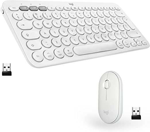 Logitech K380 for Mac   M350 Wireless Keyboard and Mouse Combo - Slim Portable Design, Quiet Clicks, Long Battery Life, Bluetooth, Multi Device with Easy-Switch - MacOS, iPadOS, iOS - White