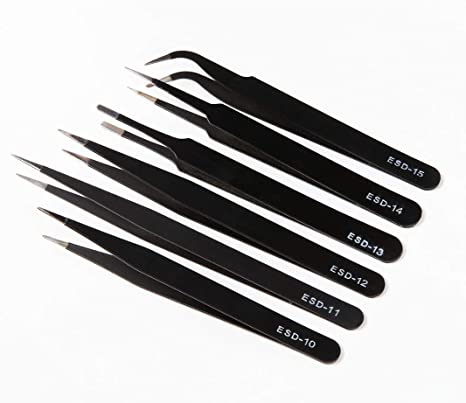 6pcs ESD Electronics Tweezers, Anti-Static ESD Tweezers Set Kit for Electronics, Sodlering，Jewelry, Craft, Laboratory Work etc (7PCS, Version) (7PCS, Version-1)