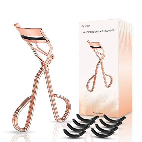 BESTOPE Eyelash Curler, Eye Lash Curler with 8 Refill Pads & Satin Bag Eye Lashes Clip Fits All Eye Shape Cosmetic Makeup Accessory for Her Girls Women