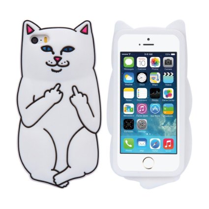 iPhone 6S Plus Case, MC Fashion 3D Middle Finger Funny Cute Cat Protective Silicone Rubber Case for Apple iPhone 6S Plus and iPhone 6 Plus 5.5" (A-White)