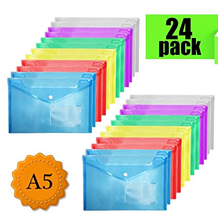 A5 Plastic Wallets - Folders Files Document Wallet Button Wallets Folder Plastic (24 Pcs)