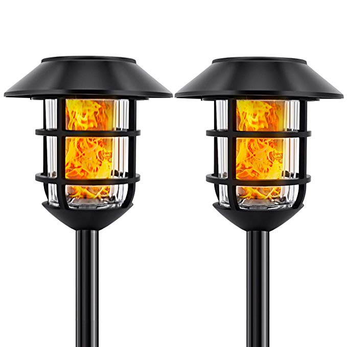 Solar Lights Metal Flickering Flame Solar Torches Lights Waterproof Outdoor Heavy Duty Lighting Solar Auto On/Off Dusk to Dawn Pathway Lights Landscape Lighting for Garden Patio Yard 2 Pack