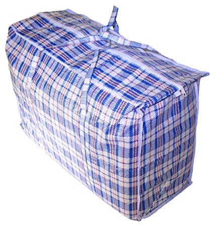 Jumbo Plastic Checkered Storage Laundry Shopping Bags W. Zipper & Handles Size=27" x 25" x5" (6 Pack)