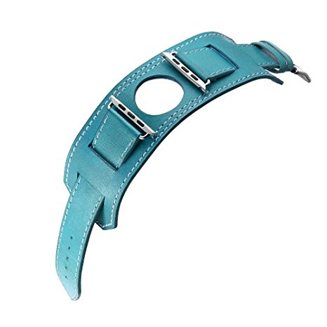 Elobeth for Apple Watch Band,iwatch Band Apple Watch Leather Band,Genuine Leather Band Bracelet Wrist Watch Band with Adapter for Apple Iwatch (38mm Blue)