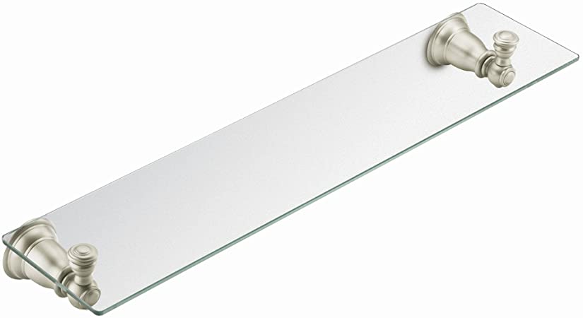 Moen YB5490BN Kingsley 20-Inch W x 5-Inch D Decorative Bathroom Vanity Glass Shelf,, Brushed Nickel