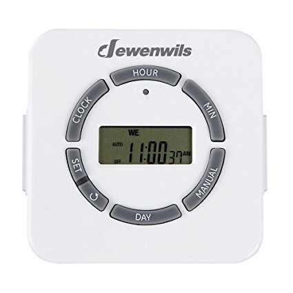 Dewenwils 7-Day Programmable Digital Timer Switch 2 Grounded Outlets Indoor Plug-in Timer with Countdown and Random Function