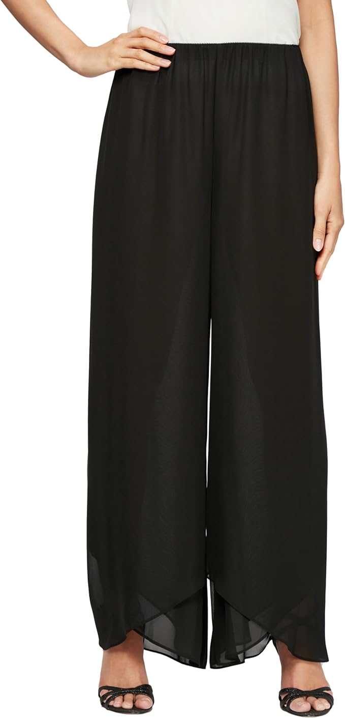 Alex Evenings Womens Wide Leg Chiffon Dress Pant for Mother of The Bride, Elegant Party Outfit (Petite and Regular)