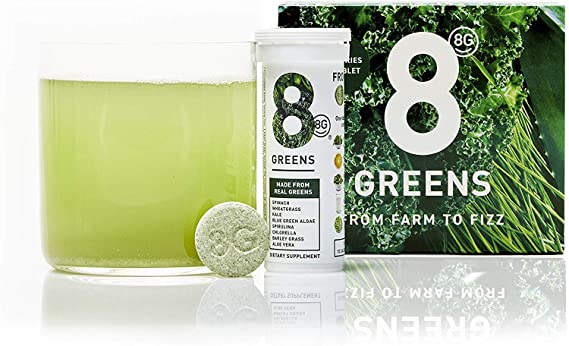 8Greens Effervescent Super Greens Dietary Supplement - 8 Essential Healthy Real Greens in One (3 Tubes / 30 Tablets)