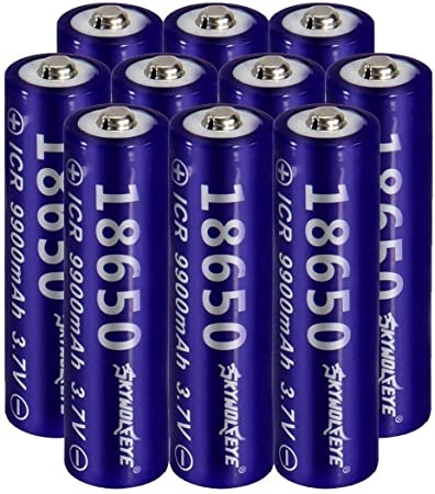 10 PCS of Deep Blue, 18650-Rechargeable-Batteries,9900mAh 3.7V Li-ion,Button Top,65mmX18mm,For 18650 Flashlight headlight & Electronic Tools