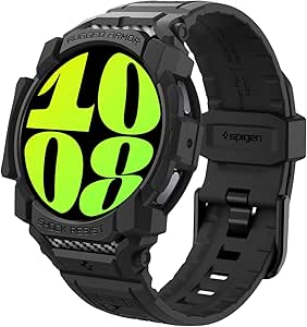 Spigen Rugged Armor Pro Designed for Samsung Galaxy Watch 7 44mm Case with Band, Rugged Galaxy Watch Band with Protective Case (2024) - Matte Black