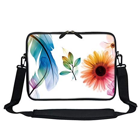 13 13.3 Inch Flower Leaves Design Laptop Sleeve Bag Carrying Case with Hidden Handle & Adjustable Shoulder Strap for 12" 13" 13.3" Similar Size Notebook