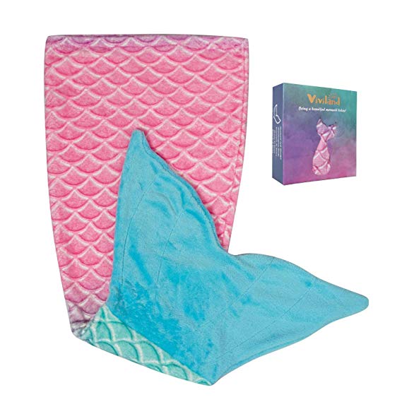 Viviland Kids Mermaid Tail Blanket for Girls Toddlers Teens,All Seasons Super Comfty Flannel Fleece Mermaid Sleeping Bag,Rainbow Mermaid Blanket,Best Gifts for Girls,17"×39"