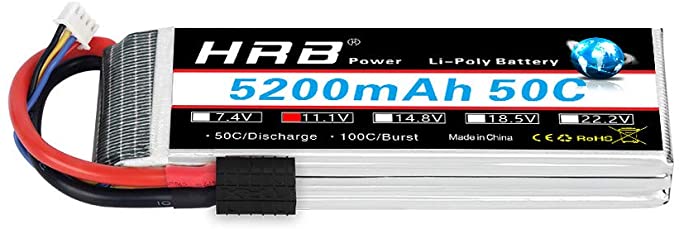 HRB 3S Lipo Battery 11.1V 5200mAh 50C with Traxxas Plug for Slash VXL, Slash 4x4 VXL, 1/10 Rally, XO-1 Supercar, E-Maxx Brushless, E-Revo Brushless and Spartan Models