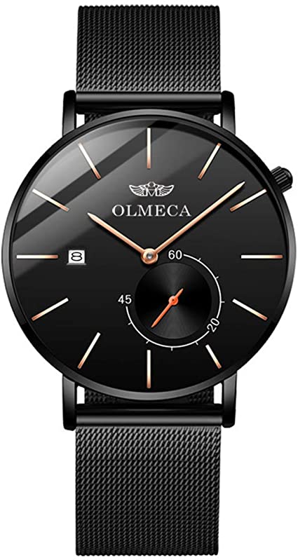 OLMECA Men's Watches Fashion Simple Watches Ultra Thin Wristwatches Waterproof Quartz Watches Chronograph Watch for Men Black Color 895