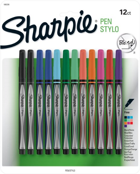 Sanford Sharpie Fine Point Pen Stylo, Assorted Colors, 12-Pack (1802226)