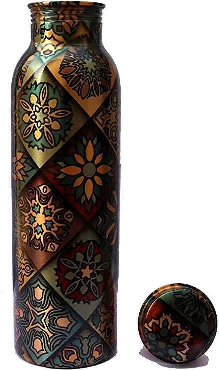 VEDIK Sparsh Copper Water Bottle 1 Liter Leak Proof Lacquer Coated Pure Copper for Travelling Purpose, Yoga Ayurveda Healing Health Benefits, 1000 Ml
