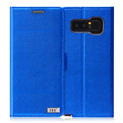 Note 8 Case, Galaxy Note 8 Case, FYY [RFID Blocking wallet] Premium Genuine Leather 100% Handmade Wallet Case Credit Card Protector for Samsung Galaxy Note 8(2017) Blue