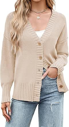 Zeagoo Women's Cardigan 2024 Fall Winter Open Front Oversized Button V Neck Loose Soft Knit Sweater