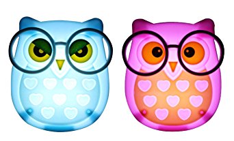 2 PCS Owl LED Plug in Night Light for Kids- Wall Lamp Take Good Care Children Sleep Light Sensor Auto Controlled Nightlights for Baby Nursing (Blue Pink)