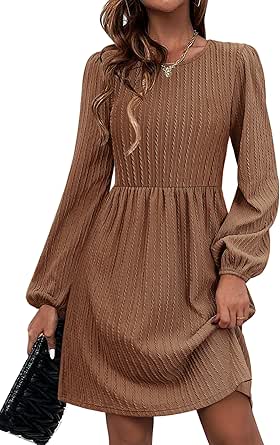 Zeagoo Women's Casual Knit Sweater Dress with Pockets Crew Neck Long Sleeve A-Line Dresses for Women 2024 Fall Dresses