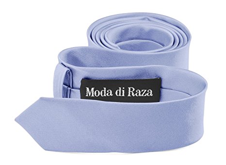 Moda Di Raza- Mens Skinny Slim Neck Tie - Silk Finish Polyester Men Necktie - Solid Color Long Ties for Men - Fashion Tie