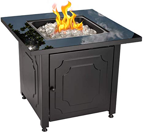 Blue Rhino Outdoor Propane Gas Fire Pit with Black Glass Top and White Fire Glass - Add Warmth and Beauty to Your Backyard
