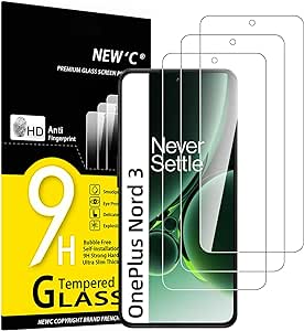 NEW'C 3 Piezas, Protector Pantalla para OnePlus Nord 3 5G, Cristal templado Antiarañazos, Antihuellas, Sin Burbujas, Dureza 9H, 0.33 mm Ultra Transparente, Ultra Resistente