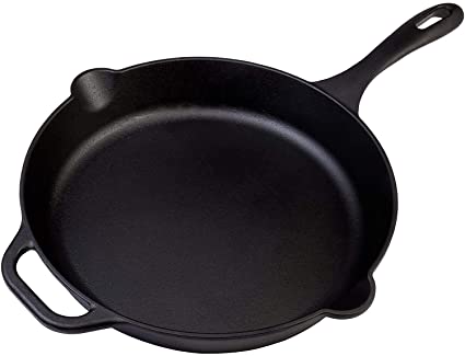 Cast Iron Skillet Large Frying Pan with Helper Handle Seasoned, 12 Inch (Black)